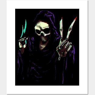 Grim Reaper Peace Hand Sign Posters and Art